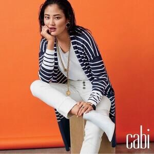 Cabi‎ Spring 23 Cabi Boathouse Cardigan medium striped duster sweater nautical